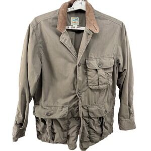 Travelsmith Mens M Field/Safari Jacket Brown Cotton Nylon Leather Collar Outdoor